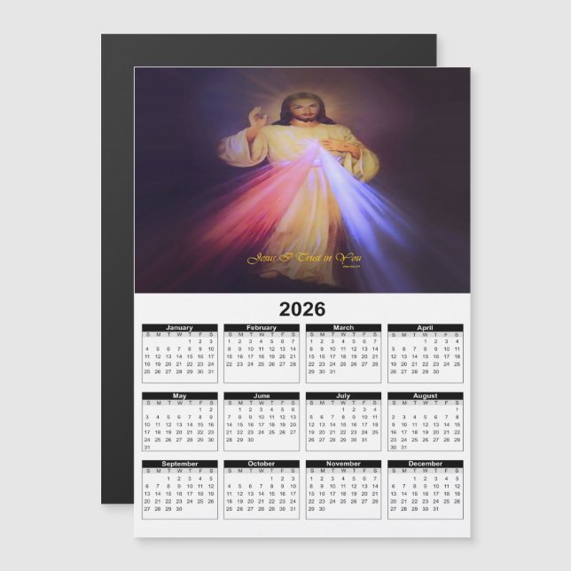 Carte Magnétique Divine Mercy Gold 2026 Annual Calendar (Devant / Derrière)