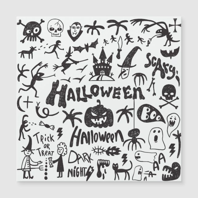 Carte Magnétique Doodles de monstre d'Halloween amusant (Devant)