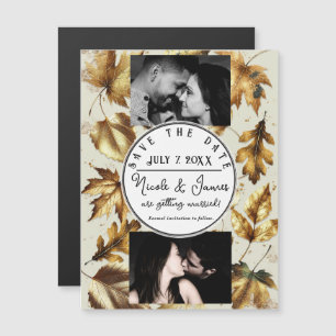 Carte Magnétique Doré Feuille amande crème beige automne Enregistre