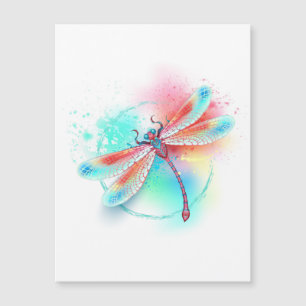 Carte Magnétique Dragonfly rouge sur l'arrière - plan aquarelle
