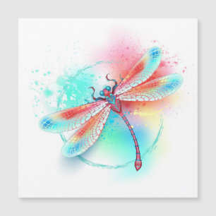 Carte Magnétique Dragonfly rouge sur l'arrière - plan aquarelle