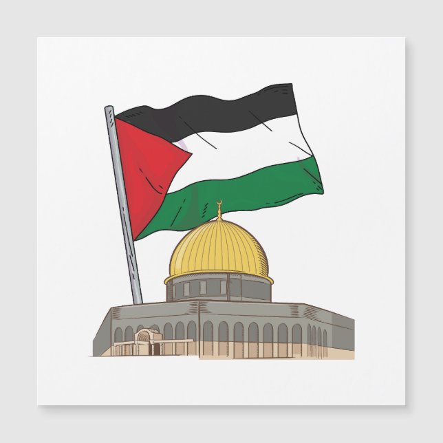 Carte Magnétique Drapeau palestinien au-dessus du Dôme de la Mosqué (Devant)