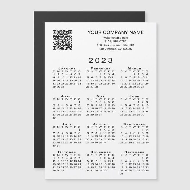 Carte magnétique du calendrier QR 2023 pour entrep (Devant / Derrière)