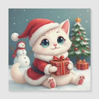 Carte magnétique du chat de Noël blanc