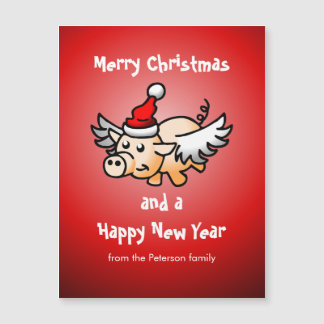 Carte magnétique du cochon de Noël volant