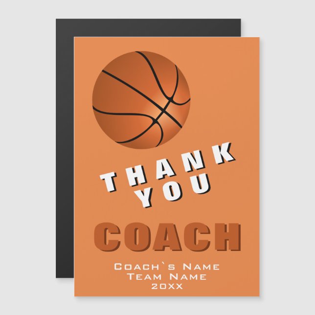 Carte magnétique du Merci de balle de basket-ball (Devant / Derrière)