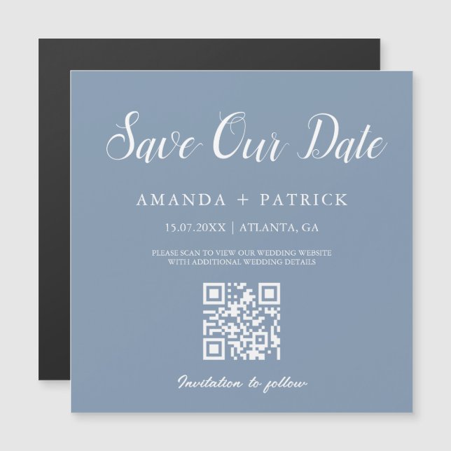 Carte Magnétique Dusty Blue Minimalist QR Code Enregistrer l'aimant (Devant / Derrière)