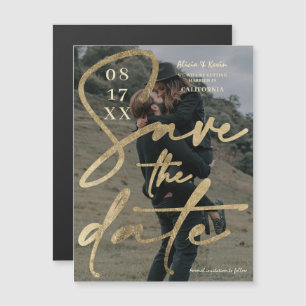 Carte Magnétique Écriture en or gras moderne enregistrer la photo d