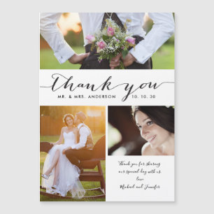 Carte Magnétique Écriture manuscrite Script 3 Photos Mariage Merci