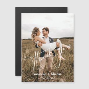 Carte Magnétique écriture moderne merci mariage photo aimant
