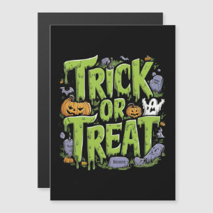 Carte Magnétique Éffrayant Tricoter ou traiter l'Halloween mince