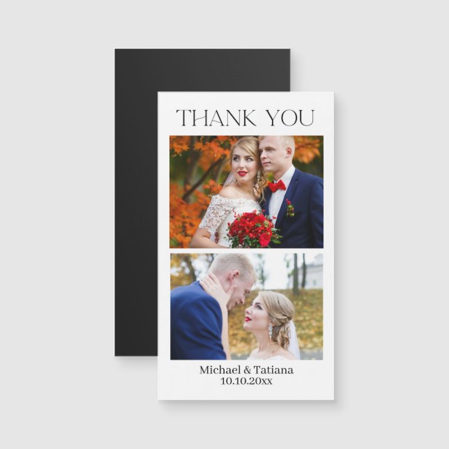 Carte Magnétique élégant 2 photos moderne merci mariage aimant (Devant / Derrière)