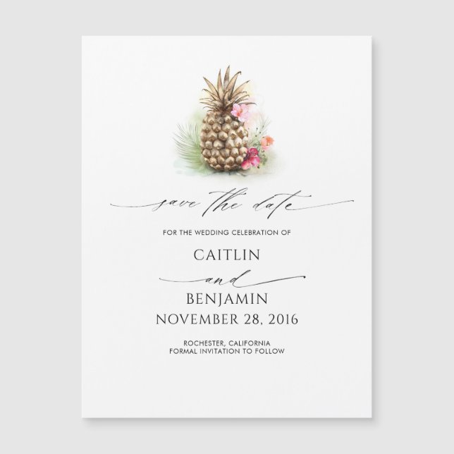Carte Magnétique Élégant ananas Gold Enregistrer la date (Devant)