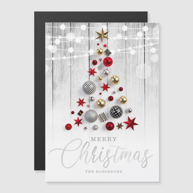 Carte Magnétique Elégant Argent Rustique Gold Noël Arbre  (Devant / Derrière)