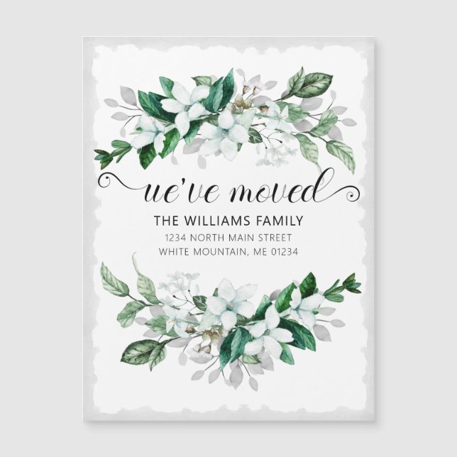 Carte Magnétique Elégant blanc Magnolia Aquarelle Floral Moving (Devant)