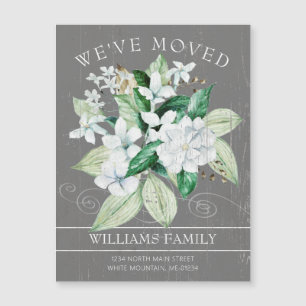 Carte Magnétique Elégant blanc Magnolia Aquarelle Floral Moving