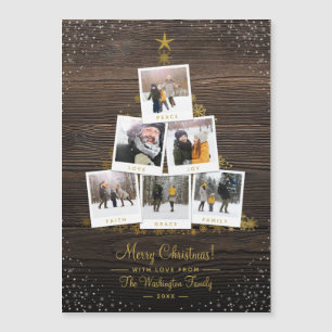 Carte Magnétique Elégant Bois & Or Noël Multiphoto Collage