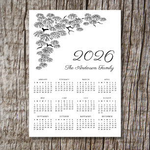 Carte Magnétique Élégant calendrier botanique de la branche de pin 