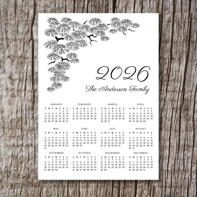 Carte Magnétique Élégant calendrier botanique de la branche de pin  (Créateur téléchargé)