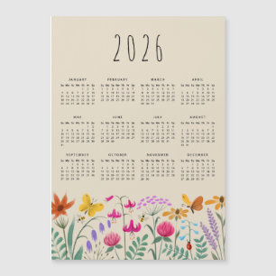 Carte Magnétique Élégant Couleur d'eau douce Fleurs sauvages Calend