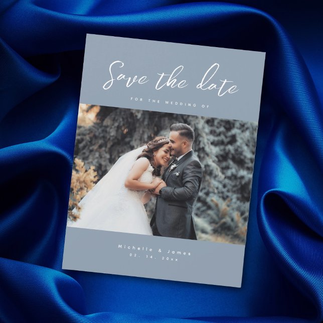 Carte Magnétique Elégant Dusty Blue Photo Wedding Enregistrer La Da (Créateur téléchargé)
