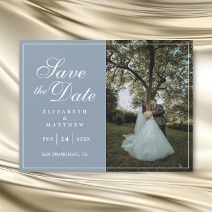 Carte Magnétique Elégant Dusty Blue Photo Wedding Enregistrer La Da
