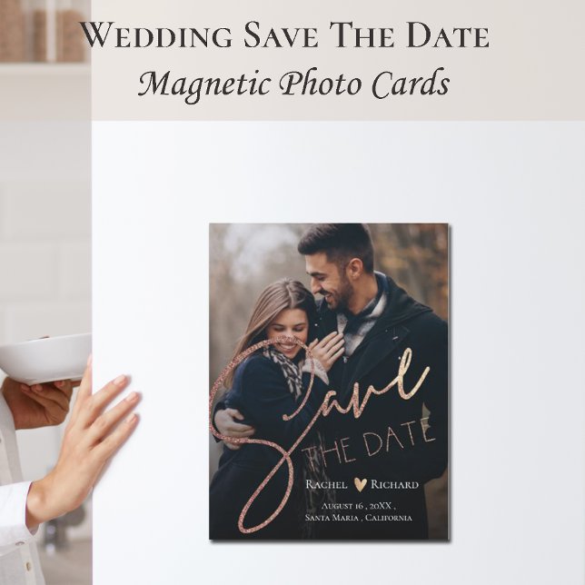 Carte Magnétique Elégant Faux Rose Gold Mariage Photo Enregistrer L (Créateur téléchargé)