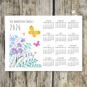 Carte Magnétique Élégant Fleur sauvage Butterfly Family Calendar 20