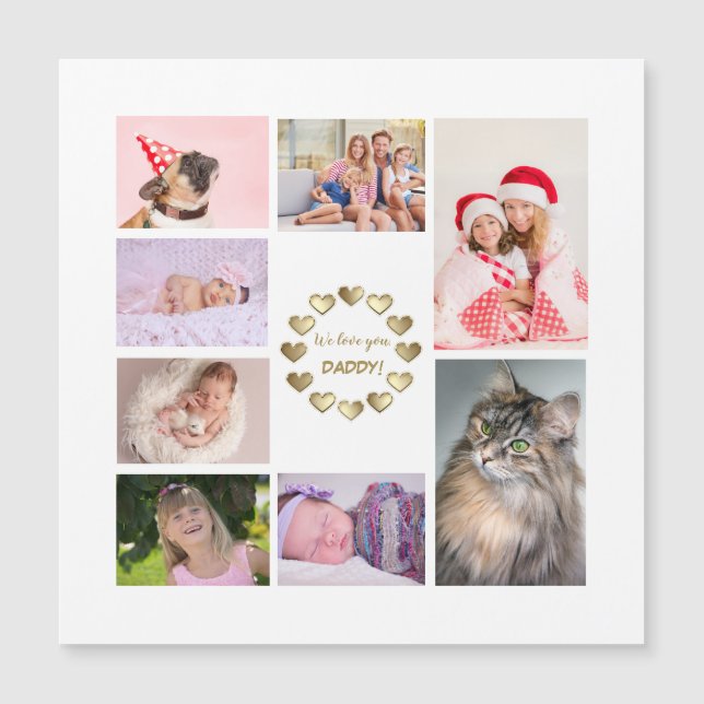 Carte Magnétique Elegant Gold Family Photo Collage Father's Day (Devant)