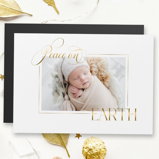 Carte Magnétique Elegant Gold Peace on Earth Photo (Créateur téléchargé)