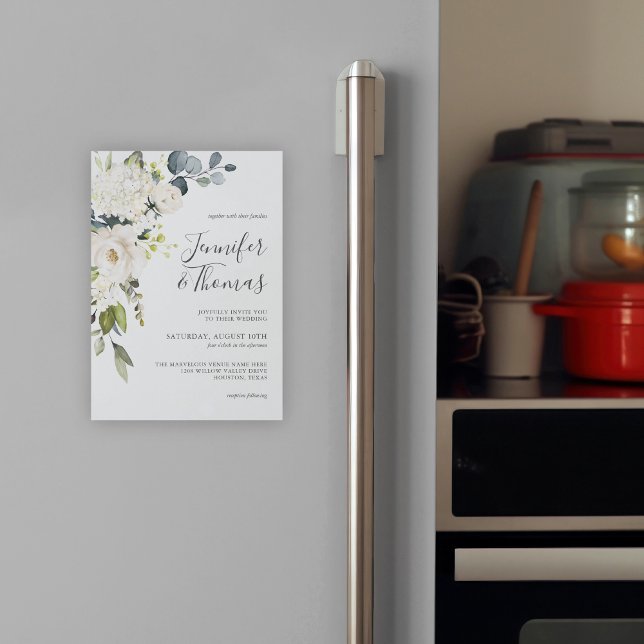 Carte Magnétique Élégant Mariage de roses blanches et d'hydrangées (Créateur téléchargé)