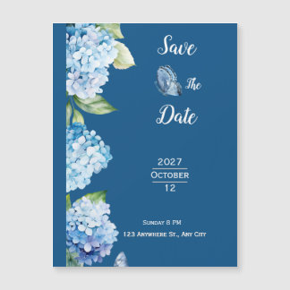 Carte Magnétique Élégant Mariage Floral Bleu