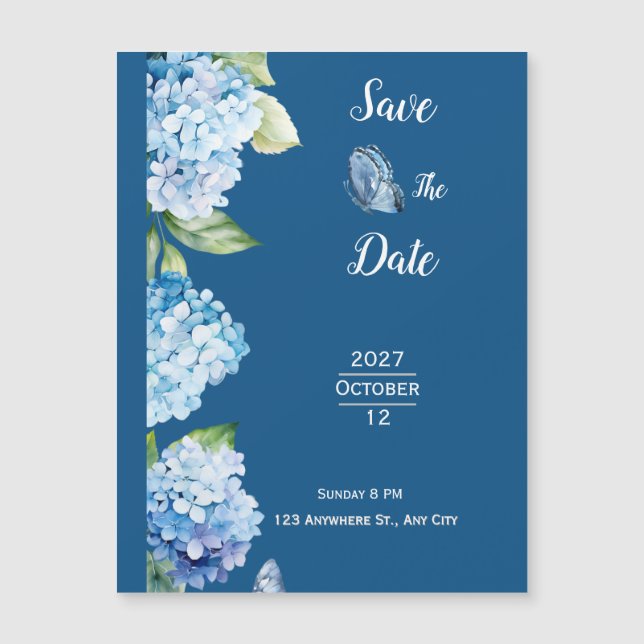 Carte Magnétique Élégant Mariage Floral Bleu (Devant)