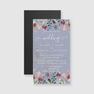 Carte Magnétique Elégant Mariage floral bleu bordeaux Dusty