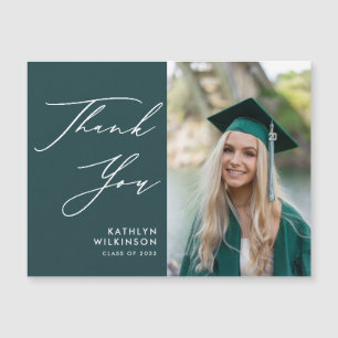 Carte Magnétique Élégant Merci de graduation photo de script vert