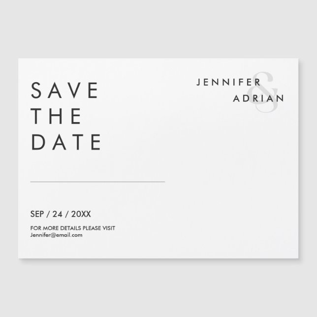 Carte Magnétique Elégant Minimal Blanc Moderne Mariage Enregistrer  (Devant)
