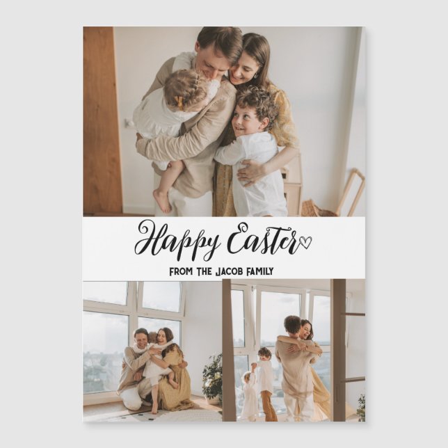 Carte Magnétique élégant moderne Pâques, famille trois photo collag (Devant)