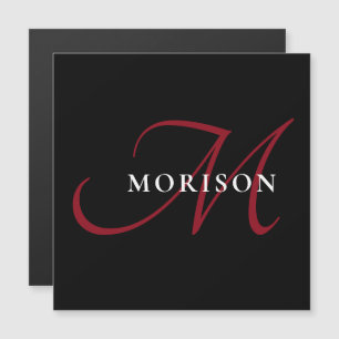 Carte Magnétique Élégant Monogramme moderne noir rouge