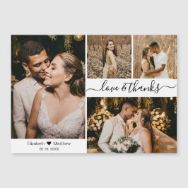 Carte Magnétique Élégant Script 4 Photo Collage Mariage Merci