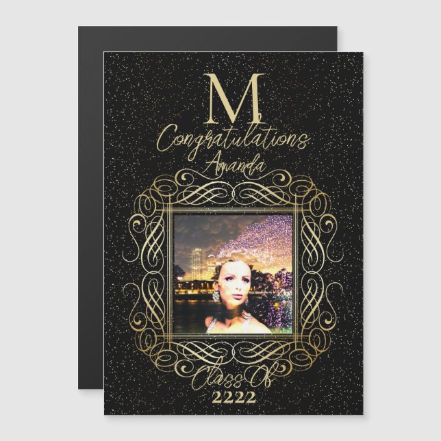 Carte Magnétique Elegant Scroll + Gold Dots Congratulation Class of (Devant / Derrière)