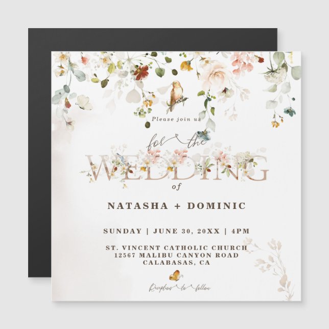 Carte Magnétique Elégante aquarelle Fleur sauvage Jardin Mariage Ma (Devant / Derrière)
