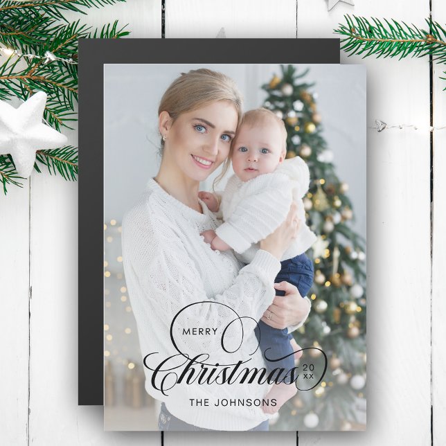 Carte Magnétique Élégante calligraphie de Noël Joyeux 1-Photo (Créateur téléchargé)