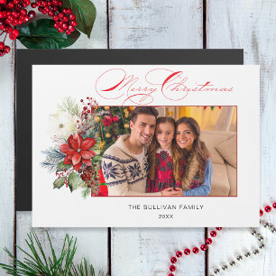 Carte Magnétique Élégante Calligraphie de Noël Joyeux Floral Photo