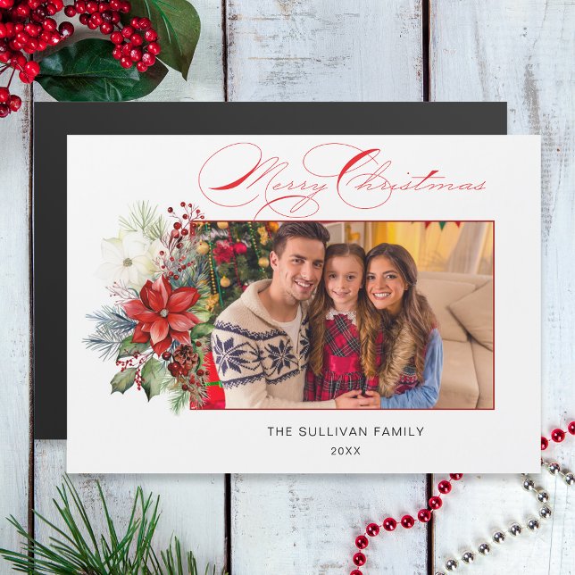 Carte Magnétique Élégante Calligraphie de Noël Joyeux Floral Photo (Créateur téléchargé)