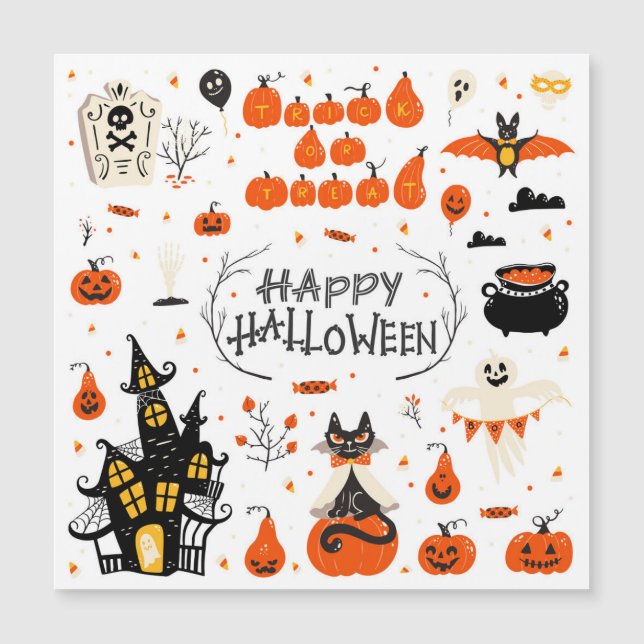 Carte Magnétique Éléments Halloween Ensemble Vintage Design (Devant)