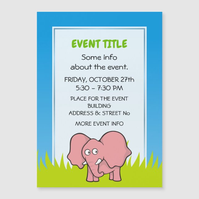 Carte Magnétique Eléphant rose (Devant)