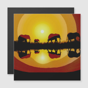Carte Magnétique Eléphants africains couchés de soleil