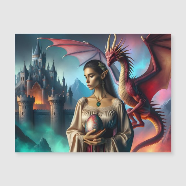 Carte Magnétique Elfe tenant un oeuf de dragon (Devant)