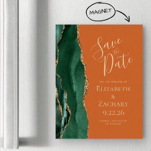 Carte Magnétique Émeraude Vert Or Agate Rouille Aimant Save the Dat