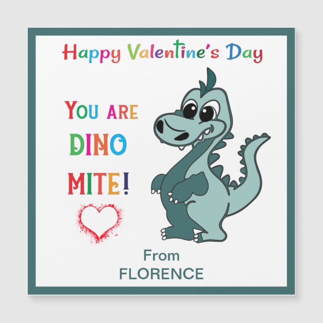 Carte Magnétique Enfants Valentines Jour Classe Dinosaur - dinomite (Devant)